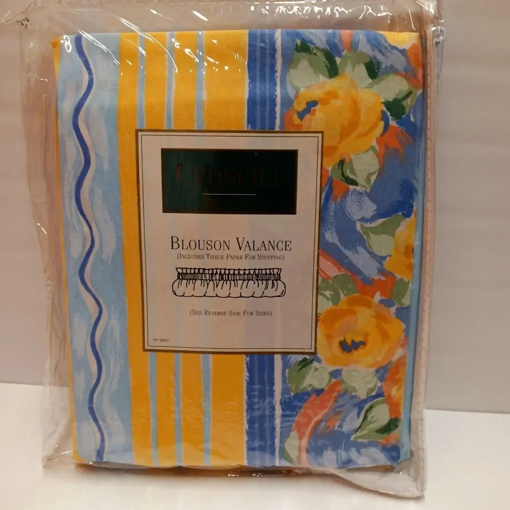 New Croscill Fiesta Yellow Blue Rose Floral Blouson Valance 15 x 88
